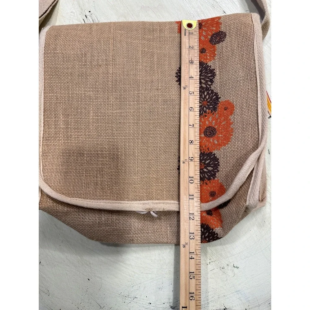 The Dodo Bag Co Jute Carryall Messenger‎ Bag OS Floral Burlap Boho Tan